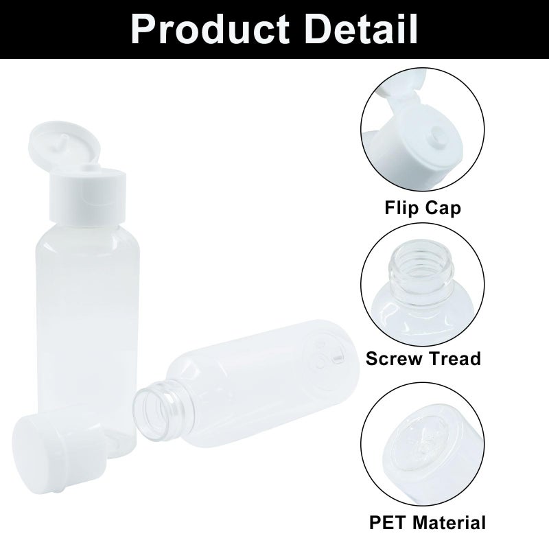 Marvexi 50Pcs 50ml/1.7oz Empty Travel Plastic Squeeze Bottles, Empty Hand Sanitizer Bottles Bulk for Hand Sanitizer, Shampoo, Cosmetic, Toiletries(Clear, White) - Image 2